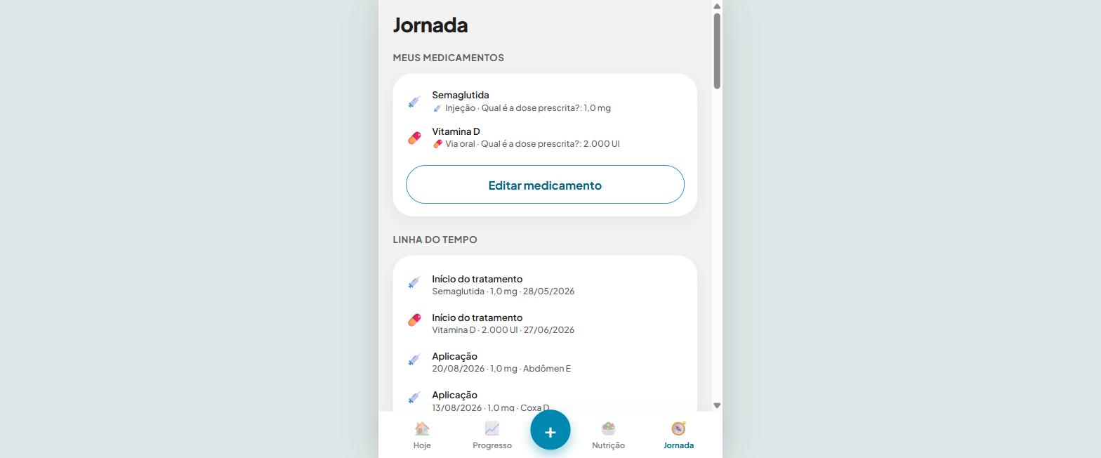 Lista de medicamentos e linha do tempo das aplicações